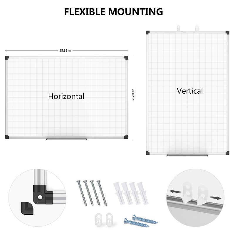 XBoard Magnetic Dry Erase Whiteboard with Lines 36 x 24 Inch, 3' x 2' Double Sided Hanging White Board Planner for Wall | Grid Lined White Board + Message Presentation Board - Image 4